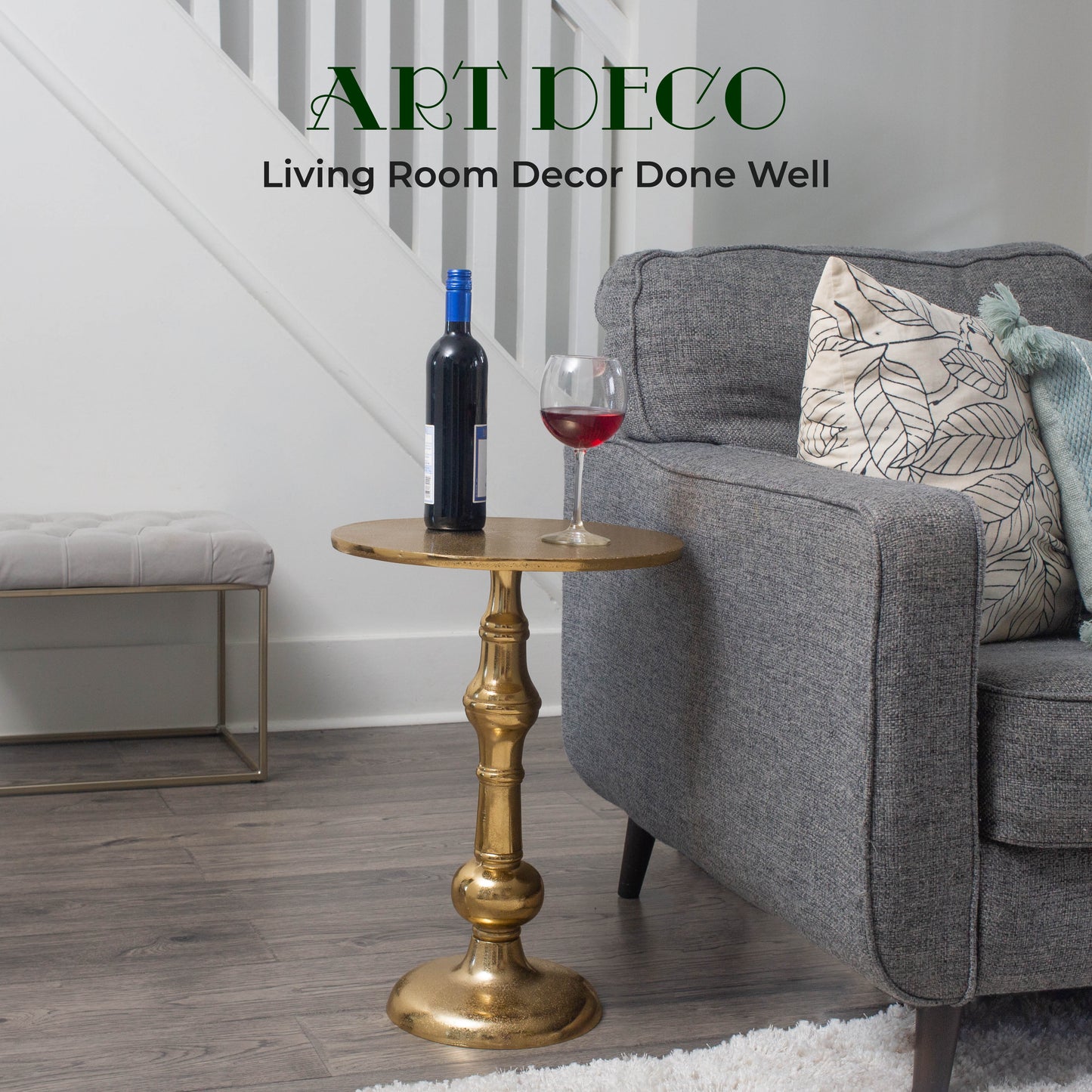 Abigail: Small Round Gold End Table by Objet D’Art - Elegant Accent for Living Room, 23” Height