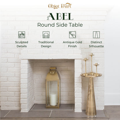 Abel: Small Round Gold End Table by Objet D’Art - Elegant Accent for Living Room, 21” Height