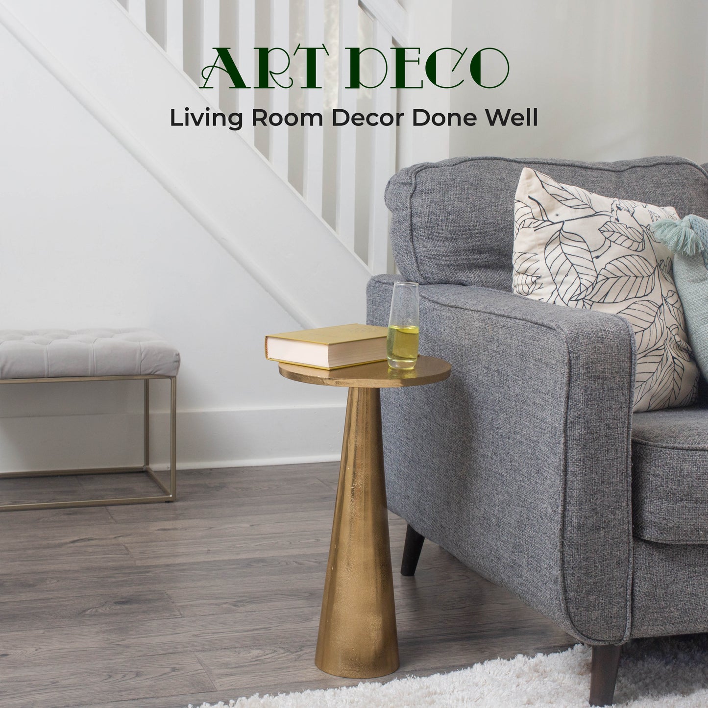 Abel: Small Round Gold End Table by Objet D’Art - Elegant Accent for Living Room, 21” Height