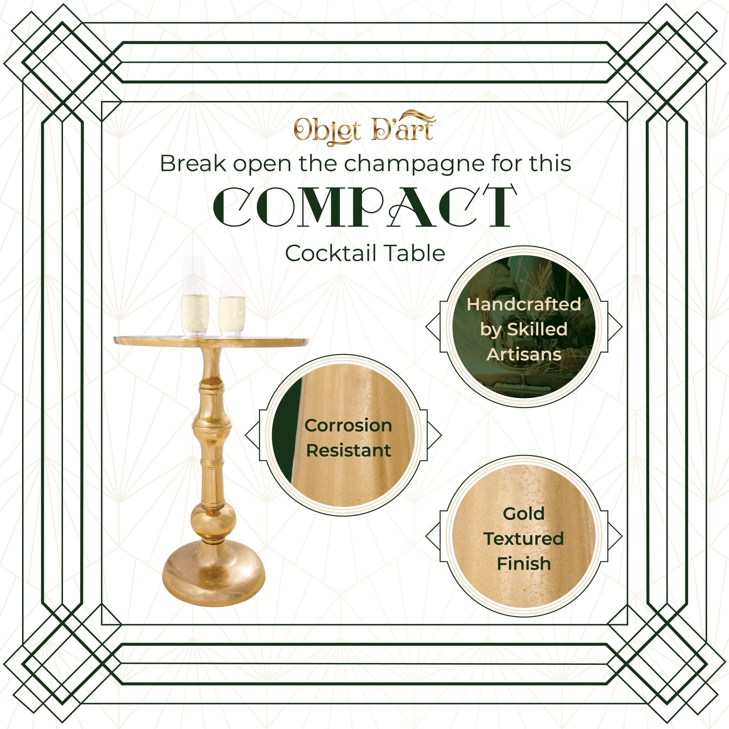 Abigail: Small Round Gold End Table by Objet D’Art - Elegant Accent for Living Room, 23” Height