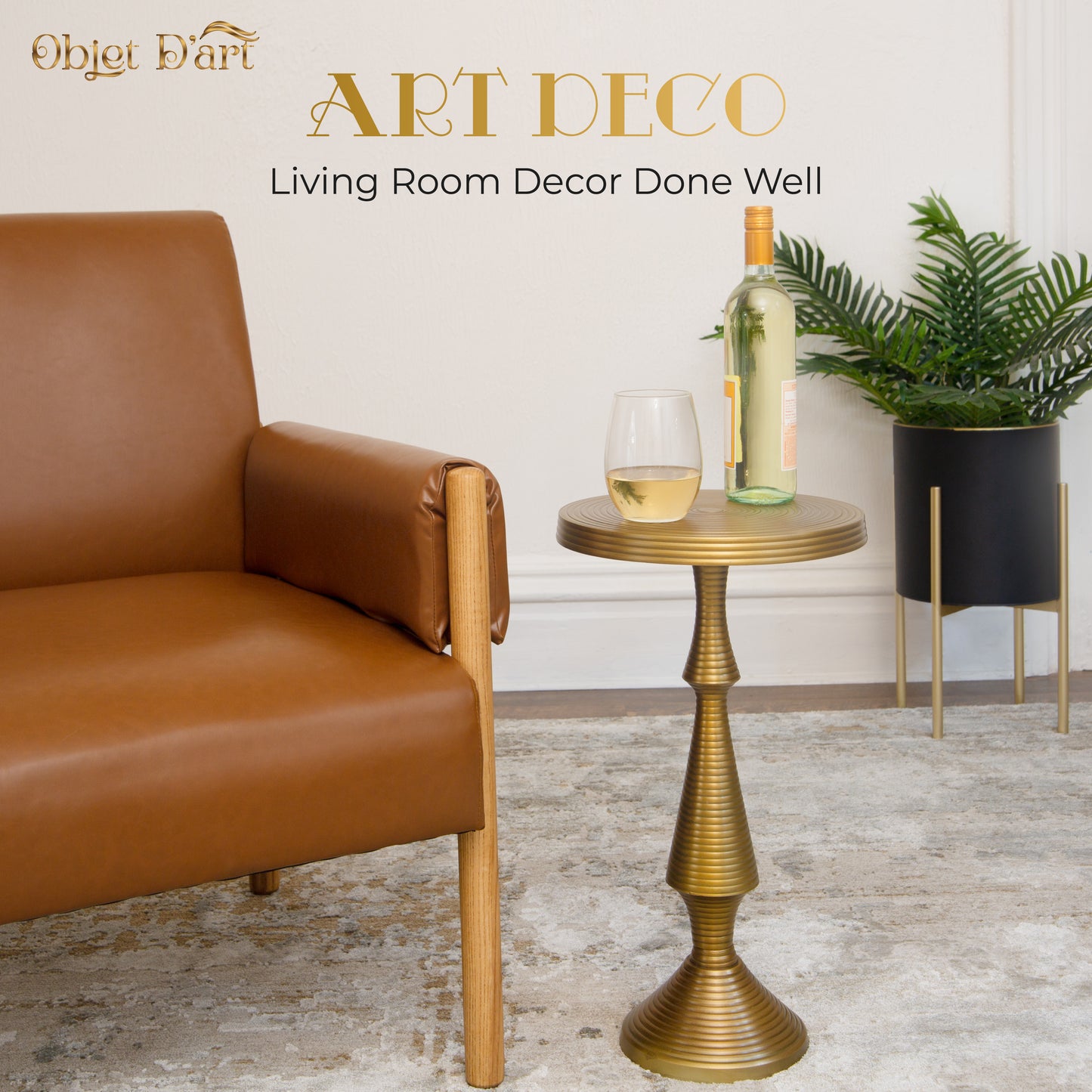 Alexandria: Small Round Gold Side Table by Objet D’Art - Elegant Accent for Living Room, 21” Height