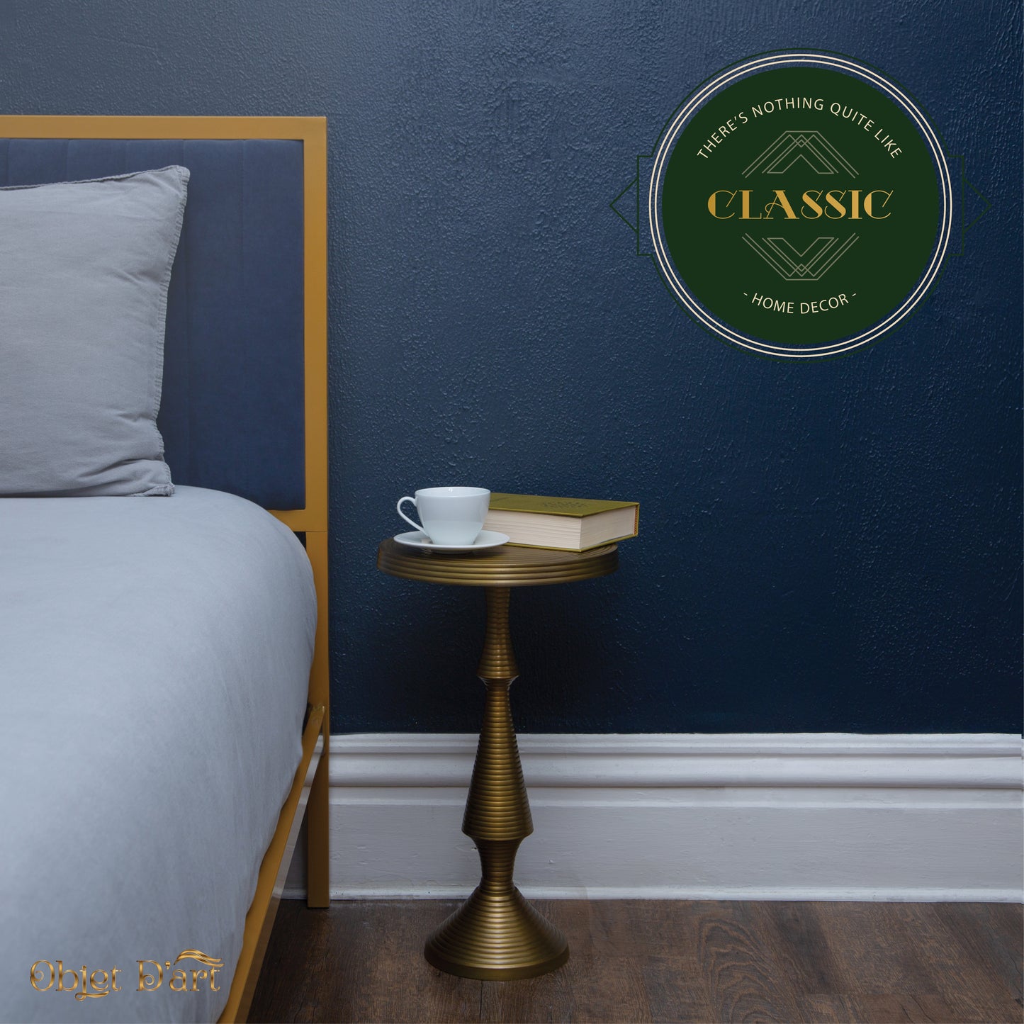 Alexandria: Small Round Gold Side Table by Objet D’Art - Elegant Accent for Living Room, 21” Height