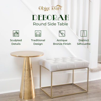 Deborah: Small Round Bronze End Table by Objet D’Art - Chic Accent for Living Room, 21” Height