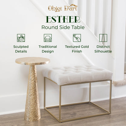 Esther: Small Round Gold End Table by Objet D’Art - Elegant Accent for Living Room, 21” Height