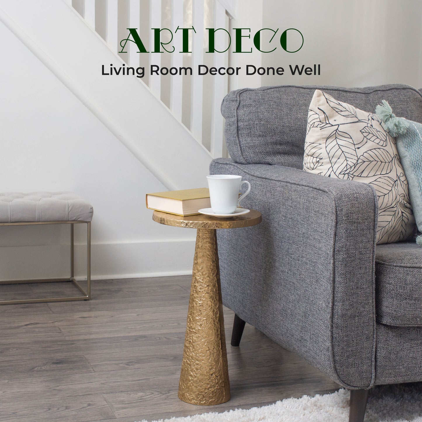 Esther: Small Round Gold End Table by Objet D’Art - Elegant Accent for Living Room, 21” Height