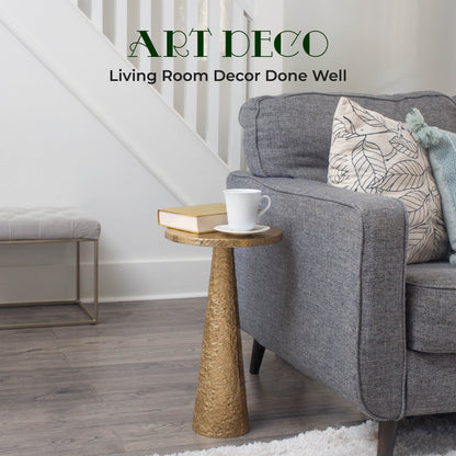 Esther: Small Round Gold End Table by Objet D’Art - Elegant Accent for Living Room, 21” Height