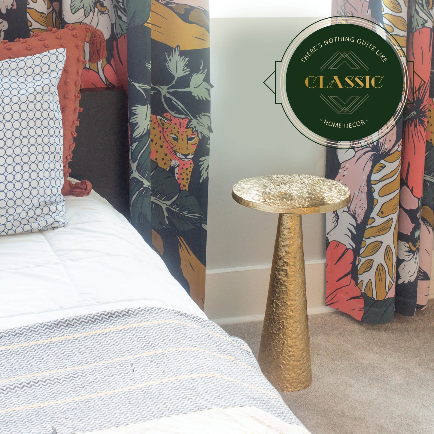 Esther: Small Round Gold End Table by Objet D’Art - Elegant Accent for Living Room, 21” Height