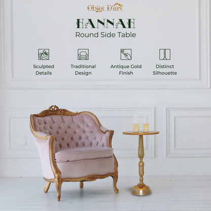 Hannah: Small Round Gold Side Table by Objet D’Art - Stylish Accent for Living Room, 20” Height