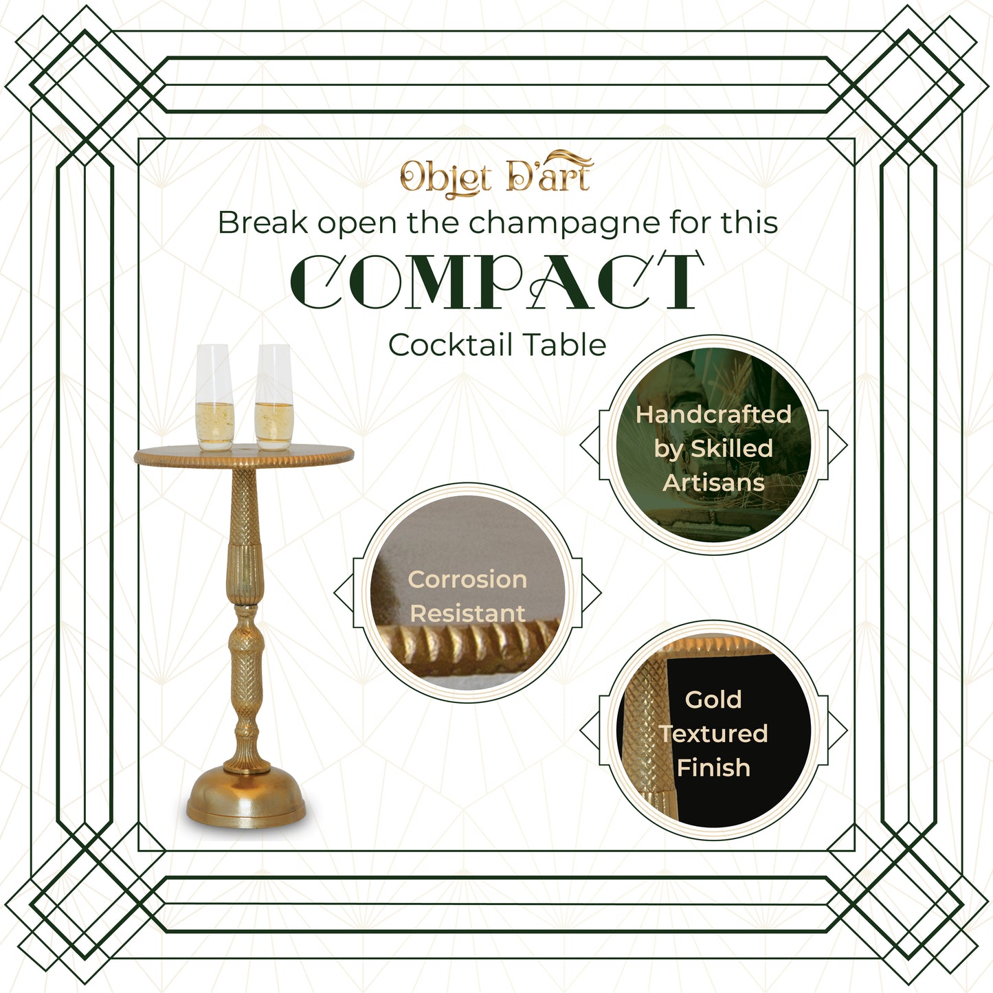 Hannah: Small Round Gold Side Table by Objet D’Art - Stylish Accent for Living Room, 20” Height