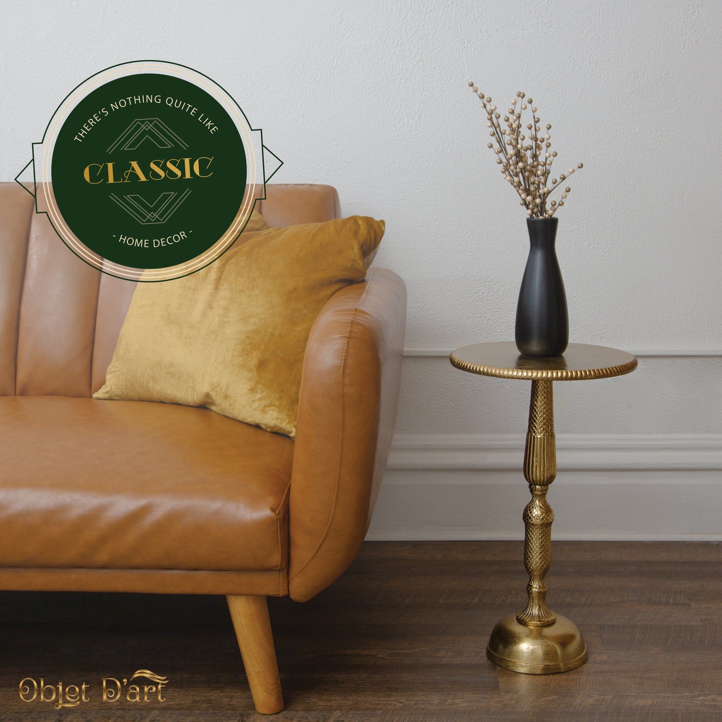 Hannah: Small Round Gold Side Table by Objet D’Art - Stylish Accent for Living Room, 20” Height