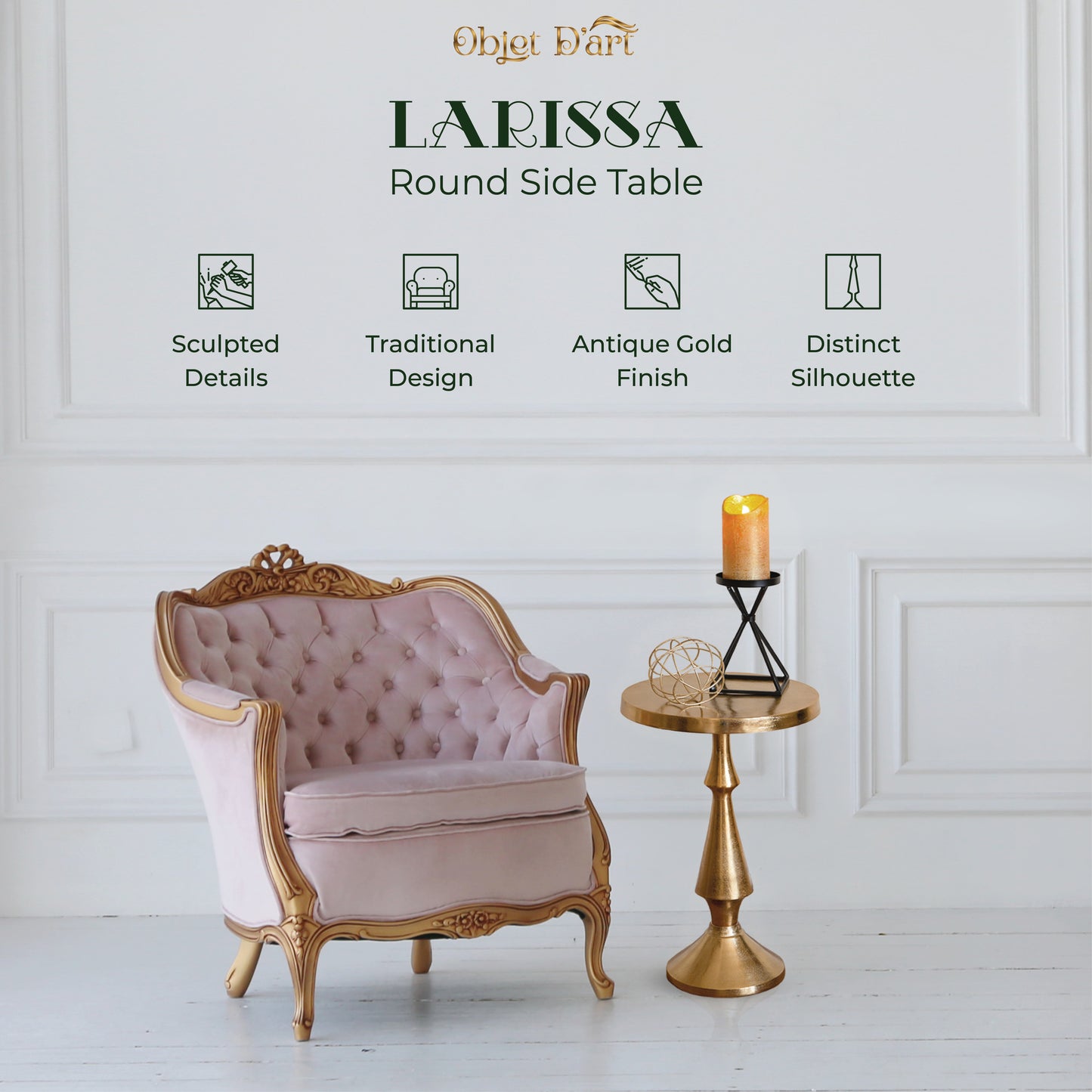 Larissa: Round Gold Side Table by Objet D’Art - Chic Accent for Living Room, 3 Sizes