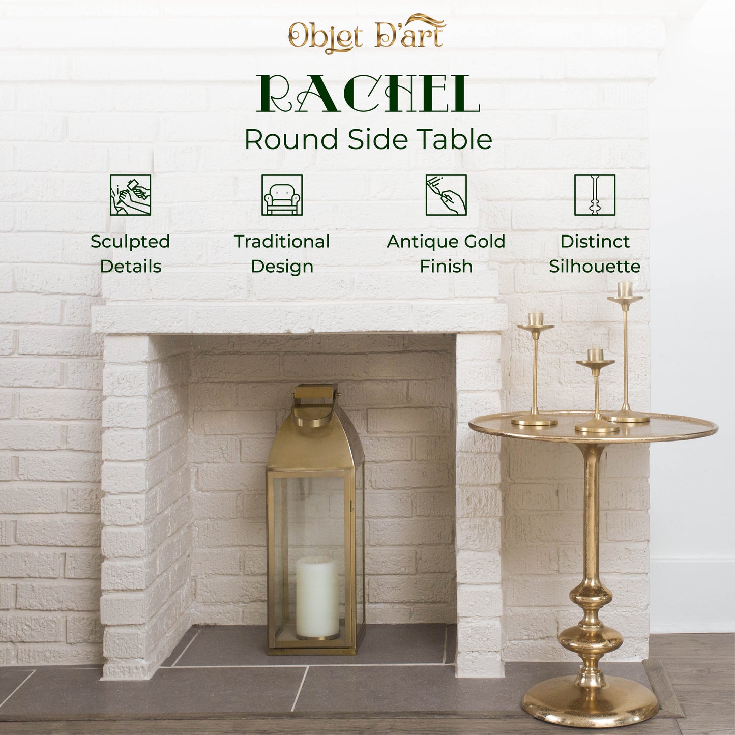 Rachel: Small Round Gold End Table by Objet D’Art - Elegant Accent for Living Room, 21” Height