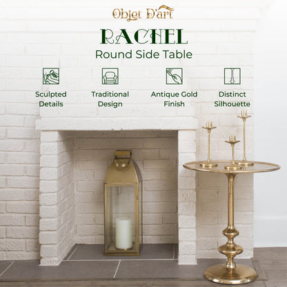 Rachel: Small Round Gold End Table by Objet D’Art - Elegant Accent for Living Room, 21” Height