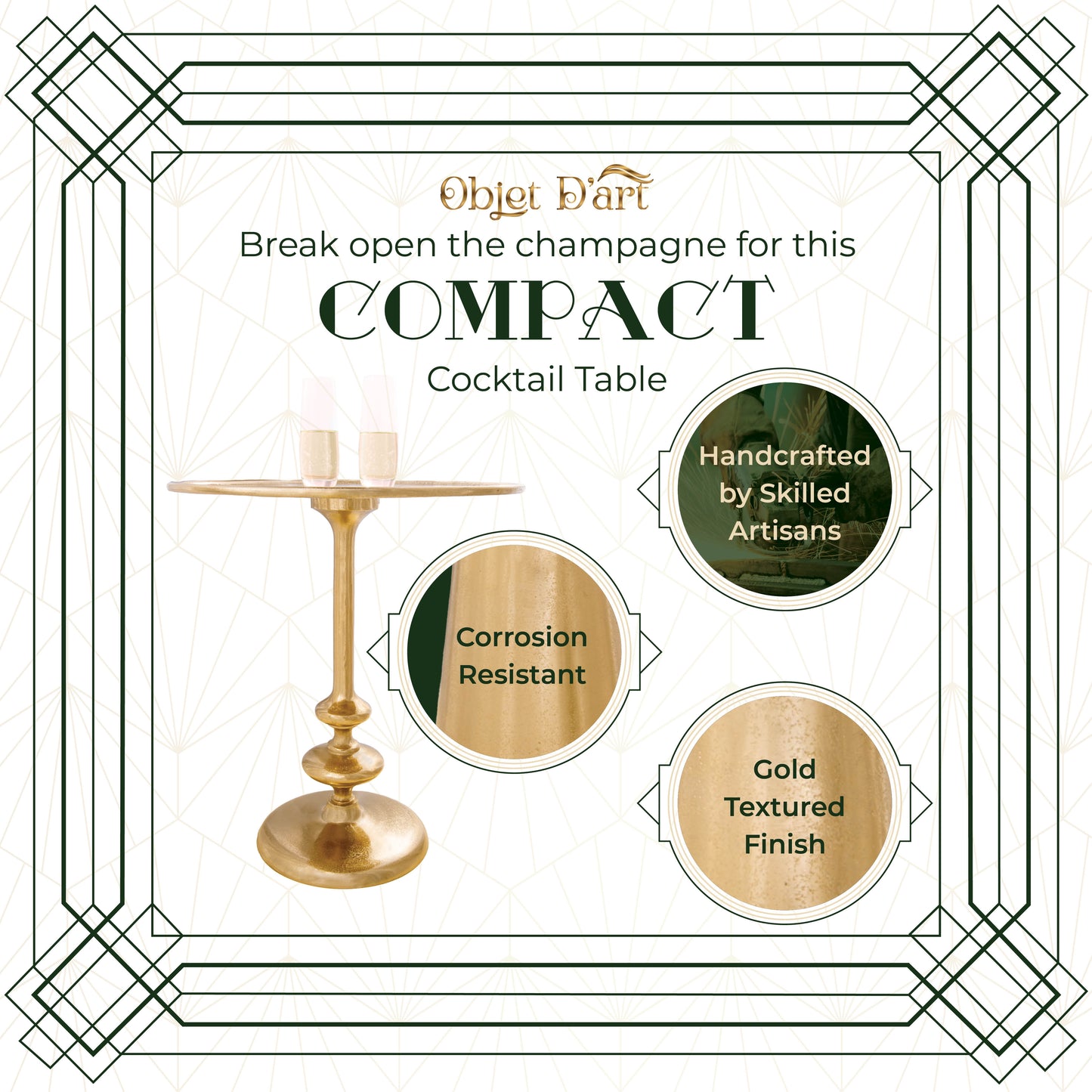Rachel: Small Round Gold End Table by Objet D’Art - Elegant Accent for Living Room, 21” Height