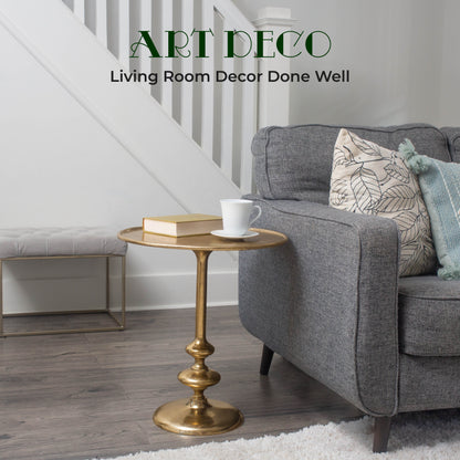 Rachel: Small Round Gold End Table by Objet D’Art - Elegant Accent for Living Room, 21” Height