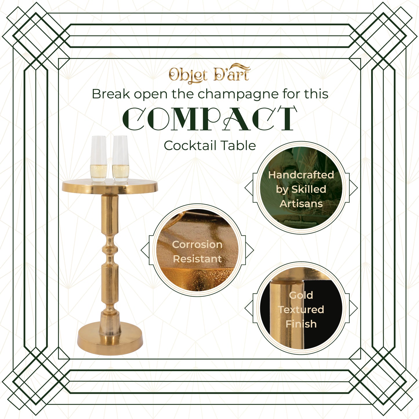 Rhodes: Small Round Gold Side Table by Objet D’Art - Elegant Accent for Living Room, 21” Height
