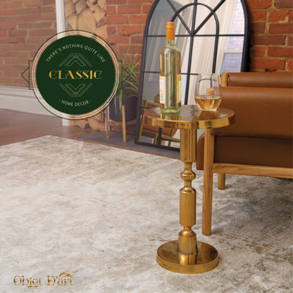 Rhodes: Small Round Gold Side Table by Objet D’Art - Elegant Accent for Living Room, 21” Height