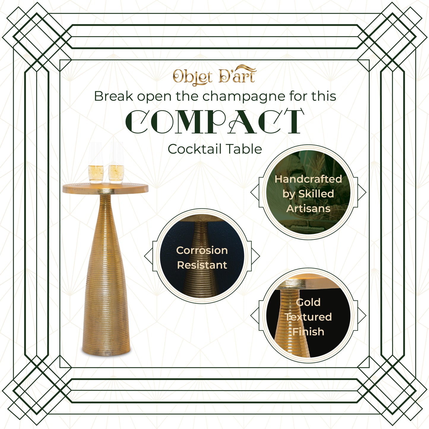 Luxor: Small Round Gold Side Table by Objet D’Art - Chic Accent for Living Room, 23” Height