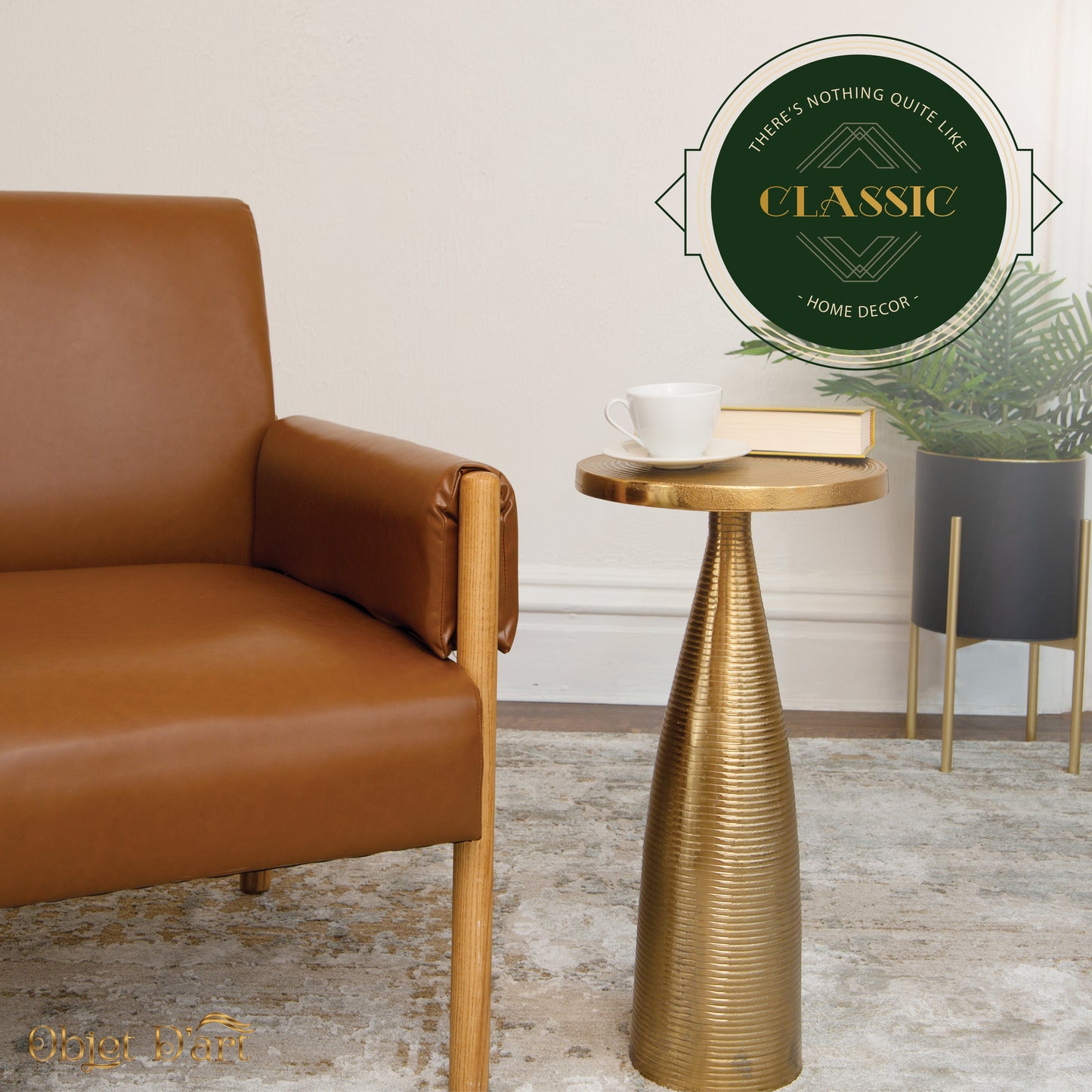 Luxor: Small Round Gold Side Table by Objet D’Art - Chic Accent for Living Room, 23” Height