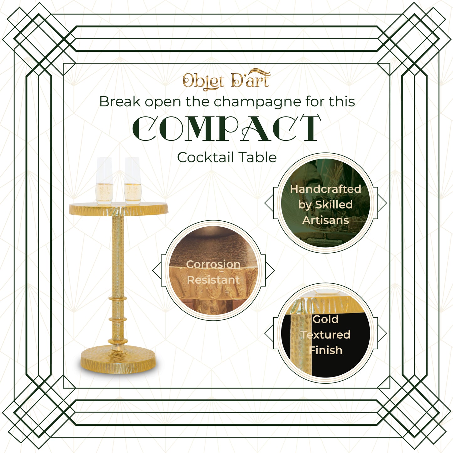 Miriam: Small Round Gold Side Table by Objet D’Art - Elegant Accent for Living Room, 21” Height