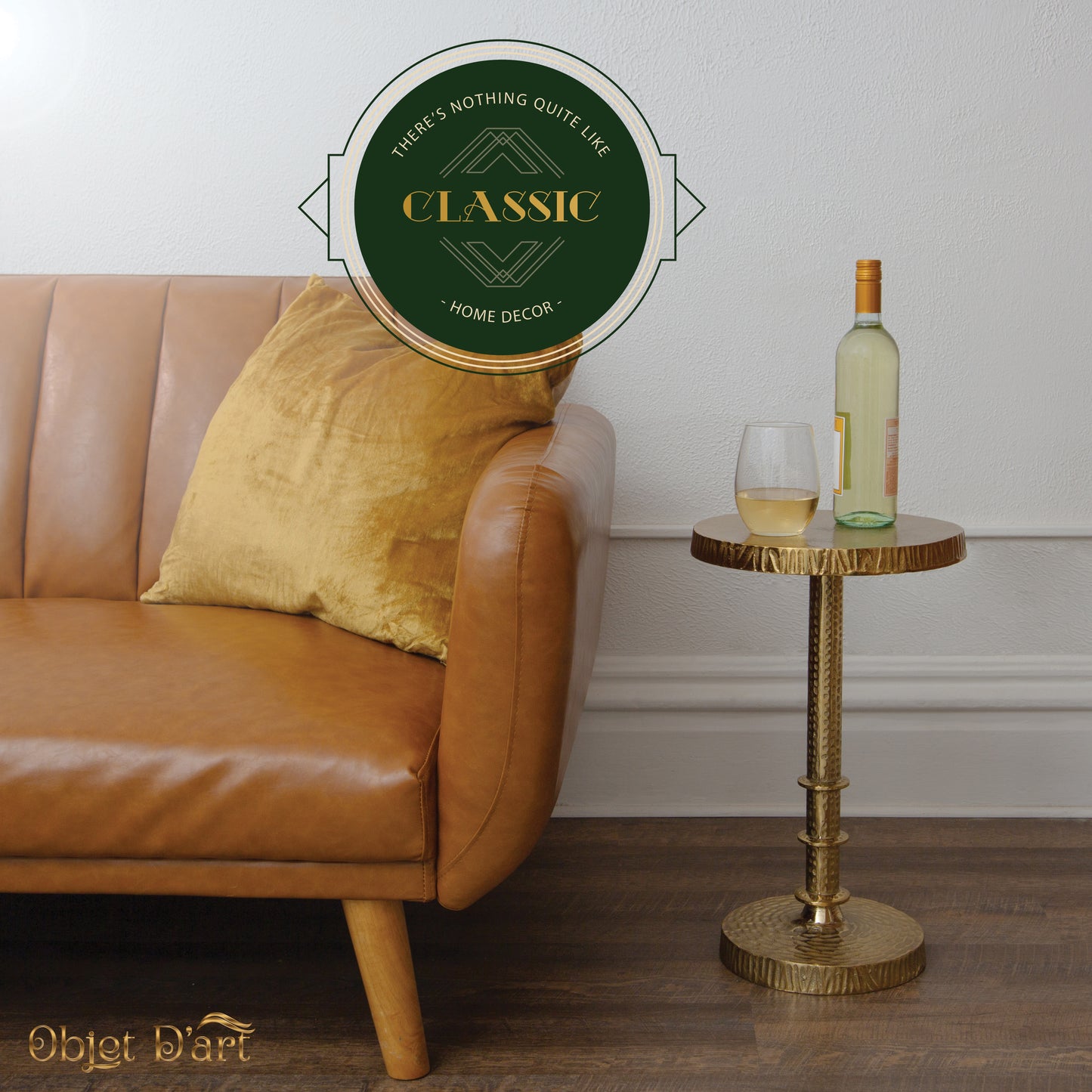 Miriam: Small Round Gold Side Table by Objet D’Art - Elegant Accent for Living Room, 21” Height