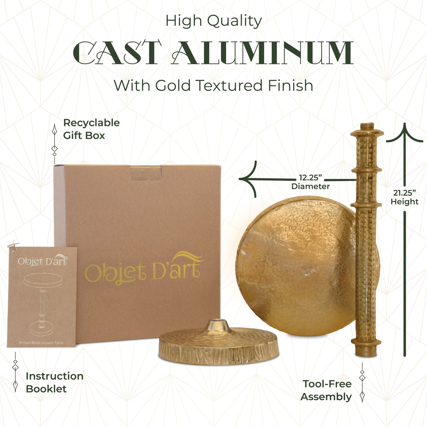 Miriam: Small Round Gold Side Table by Objet D’Art - Elegant Accent for Living Room, 21” Height