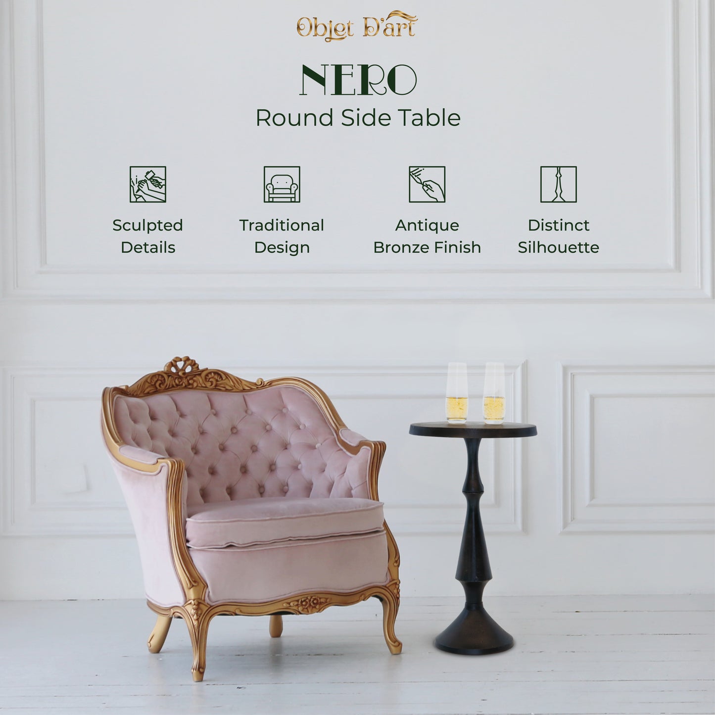 Nero: Small Round Black Side Table by Objet D’Art - Chic Accent for Living Room, 21” Height