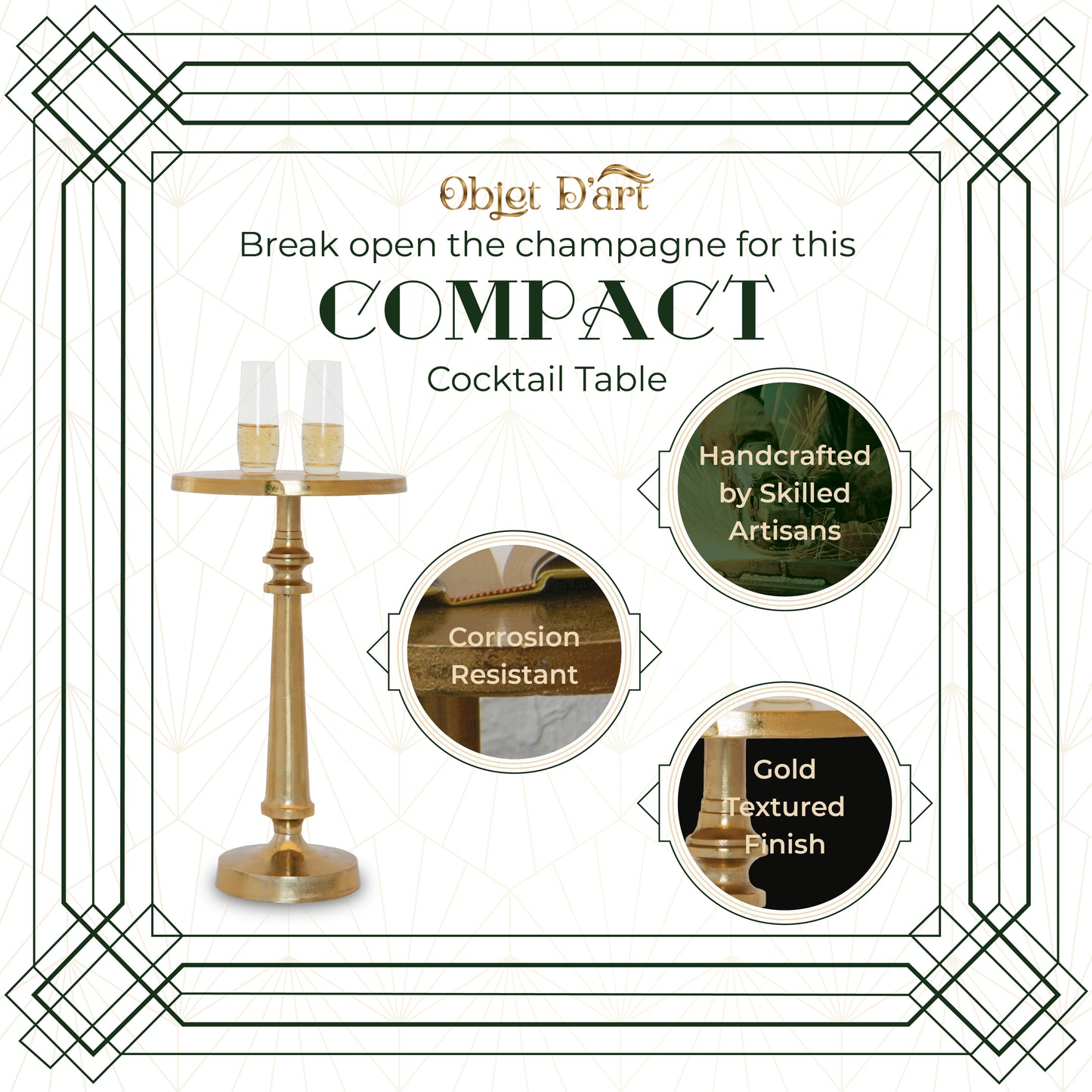 Petra: Small Round Gold End Table by Objet D’Art - Elegant Accent for Living Room, 21” Height