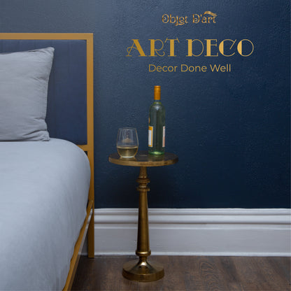 Petra: Small Round Gold End Table by Objet D’Art - Elegant Accent for Living Room, 21” Height